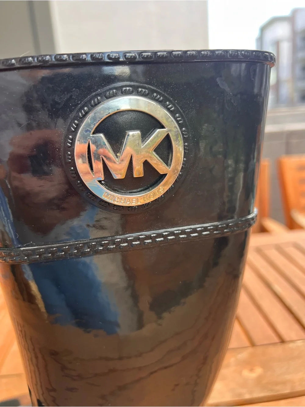 Michael Kors Black Patent Rain Boots with MK Logo